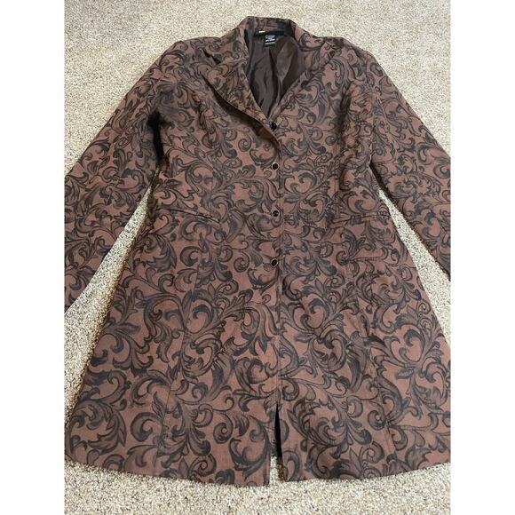 CHRISTINE ALEXANDER Black Crystal Trench Jacket Brown Swirl Size Medium - Picture 1 of 8
